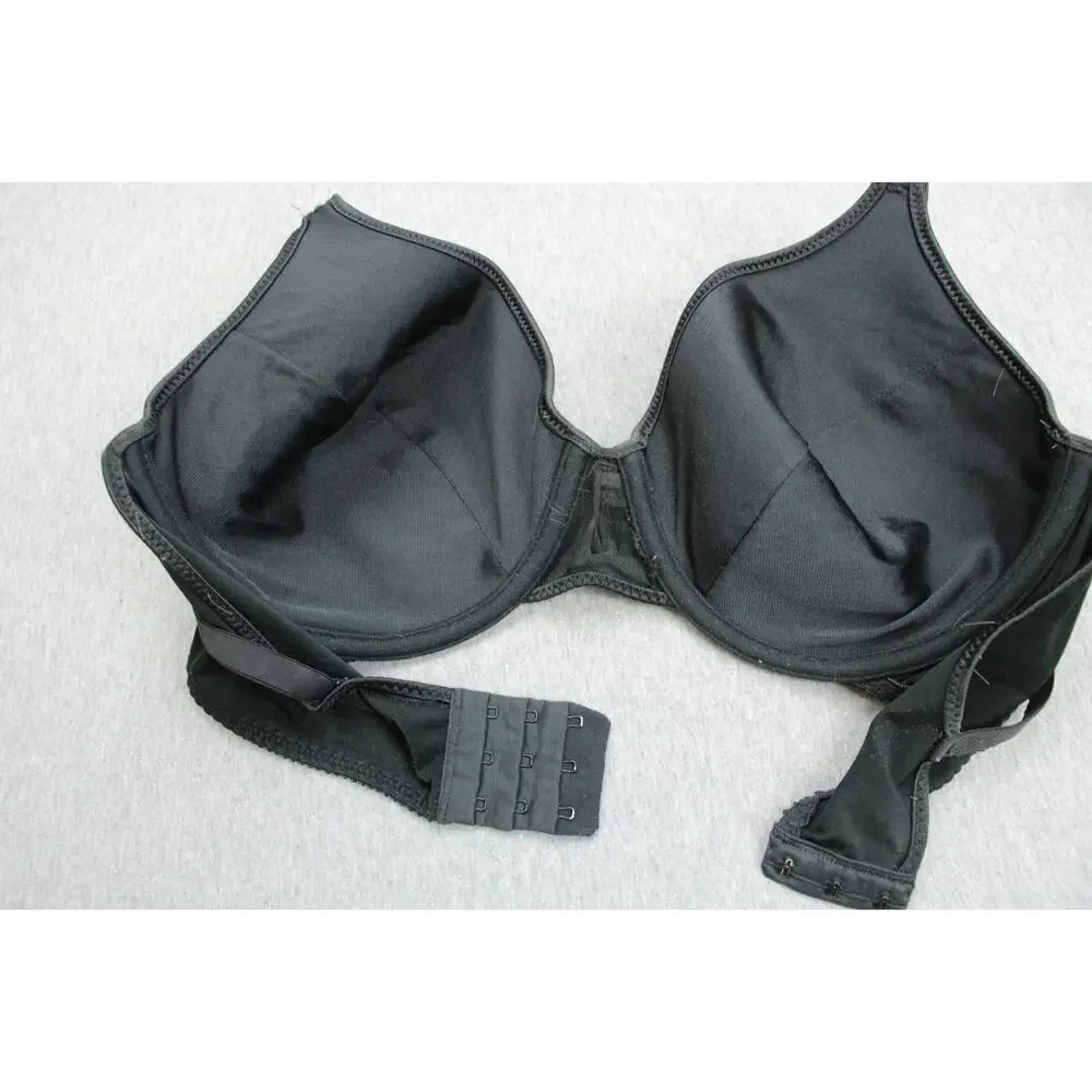 Vassarette Bra Womens 38D Black 75-205‎ Satin Trim Underwire Cup Bra Lined VTG